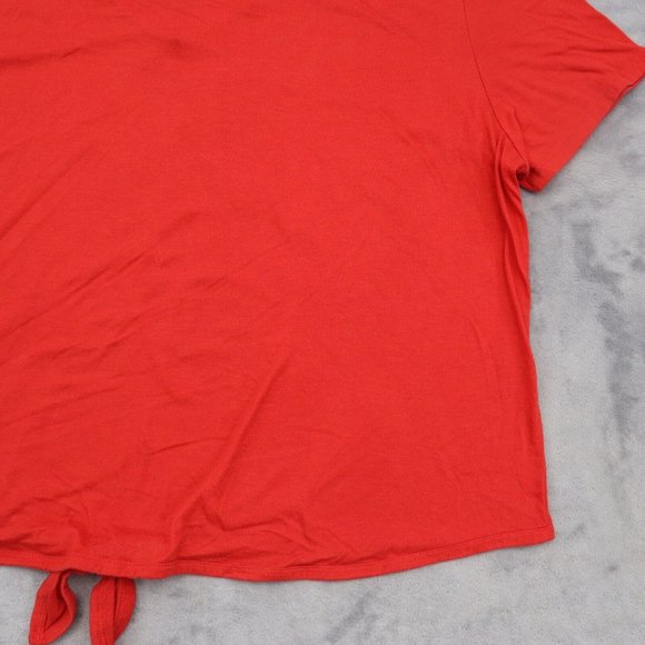 Disney Shirt Women XXL Red Mickey Mouse Graphic Print V Neck Tie Front Crop Tee - Picture 12 of 13